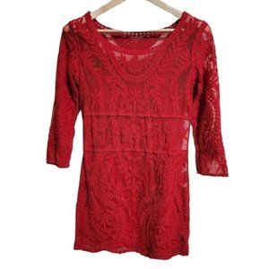 Express Lace Overlay Crochet red dress  S/P